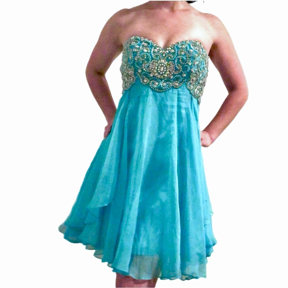 Sherri Hill Short Strapless Seafoam Dress
